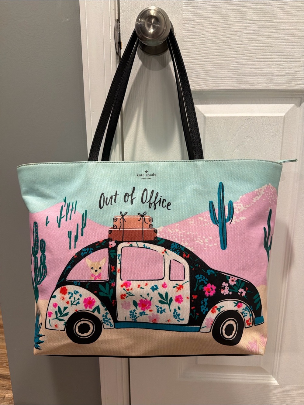 Kate Spade Out of Office Floral Car Tote Bag in Mint and Pink